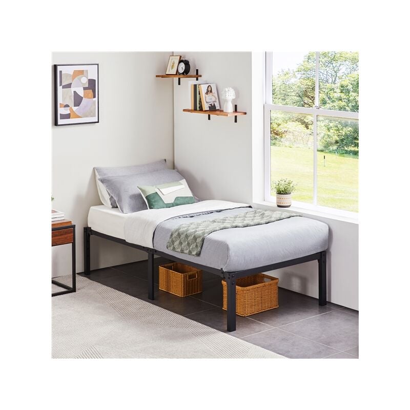 Cadre de lit en Métal 90x190cm Hauteur 41cm Assemblage Simple pour Petits Espaces Adultes Noir - Yaheetech