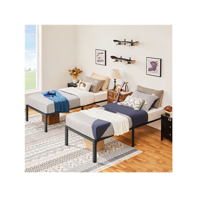 Cadre de lit en Métal 90x200cm Hauteur 41cm Assemblage Simple pour Petits Espaces Adultes Noir - Yaheetech