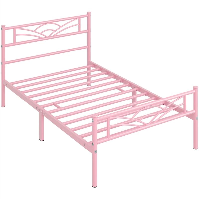 Cadre de lit 90 x 190 cm en Métal Assemblage Simple pour Petits Espaces Adultes Rose - Yaheetech