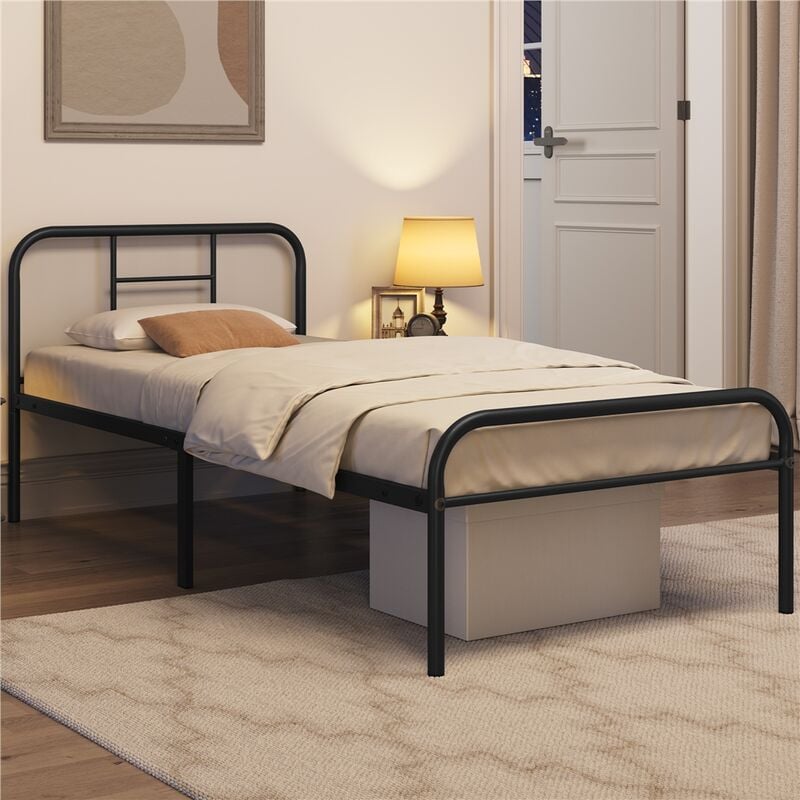 Cadre de lit 90 x 200 cm Simple en métal pour Adultes Grande Espace en Lattes Noir - Yaheetech