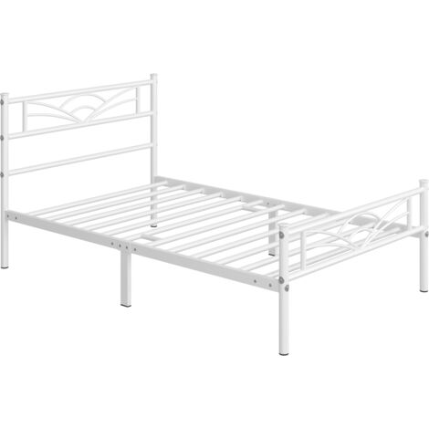 Yaheetech – Lit simple en métal 90x190cm – Cadre robuste avec renforts d'angle – Garde au sol 32cm pour rangement – Couleur blanche