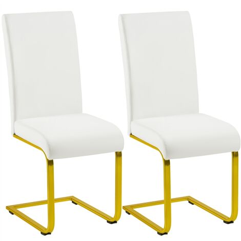 Yaheetech – Lot de 2 chaises à balançoire blanches – Similicuir rembourré – Pieds en métal doré – Charge 135 kg – Pour bureau et salon