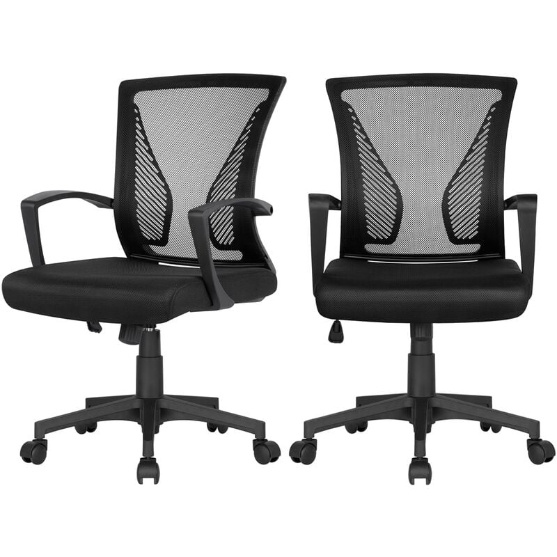 Yaheetech - Lot de 2 Chaises Bureau Fauteuil de Bureau Inclinables Ergonomique à roulettes Pivotante Maille Noir avec Grand Siège