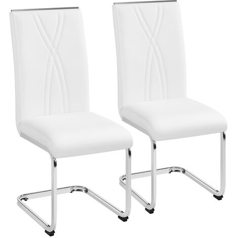 Yaheetech – Lot de 2 chaises cantilevers en similicuir blanc – Dossier haut ergonomique – Pieds métalliques – Pour salle à manger, bureau, salon