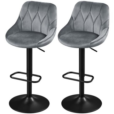 Yaheetech Lot de 2 Chaises de Bar en Velours Tabourets de Bar Moderne avec Assise Pivotante Réglable en Hauteur Cadre Métallique Galvanisé Repose-Pied pour Cuisine Salle à Manger Salon Gris Foncé