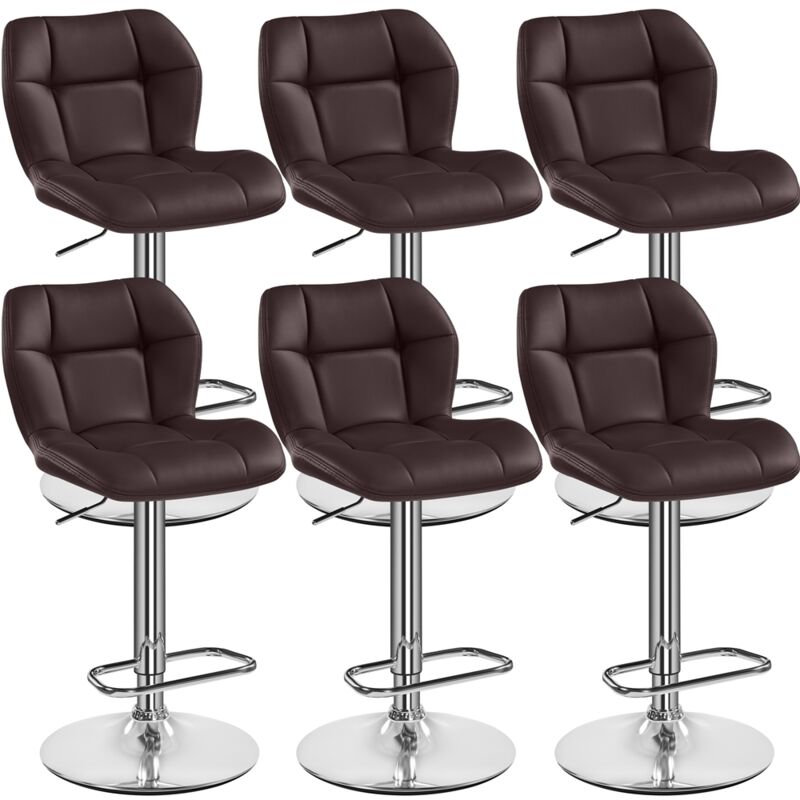Yaheetech - Lot de 6 Tabourets de Bar Réglables en Hauteur Modernes,Chaises de Bar en Similicuir et Métal,Tabouret Haut Capacité de Charge Maximale