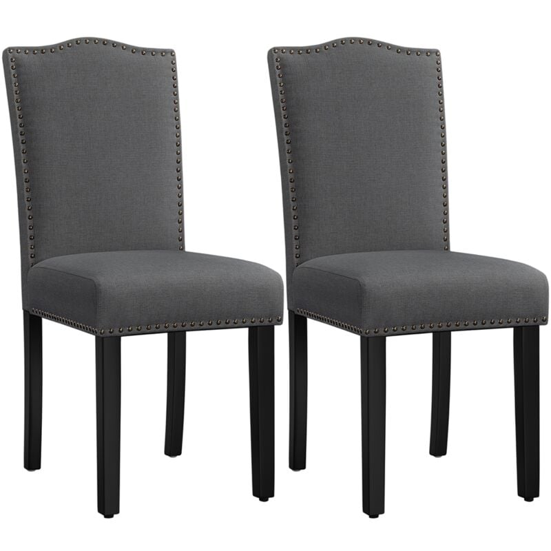 Yaheetech Lot de 2 Chaise de Salle à Manger avec Haut Dossier Design Boutons Bronzés Chaises de Cuisine en Tissu Chaises de Chambre Pieds en Bois