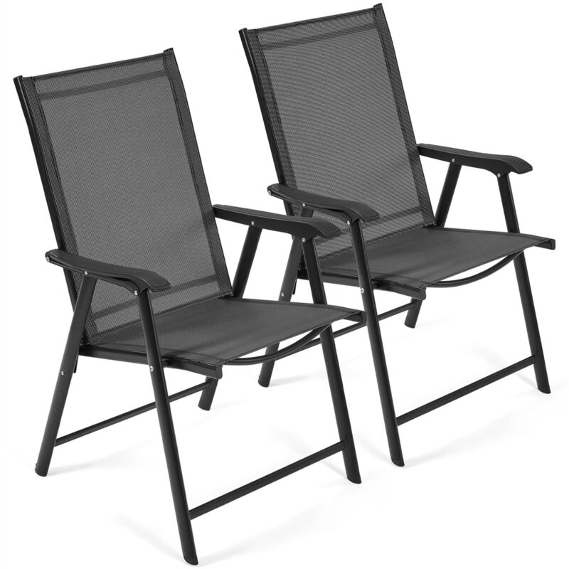 Yaheetech Lot de 2 Chaises de Jardin Pliantes avec Accoudoirs, Chaises d´extérieur en Toile pour Patio Porche Terrasse Piscine Noir