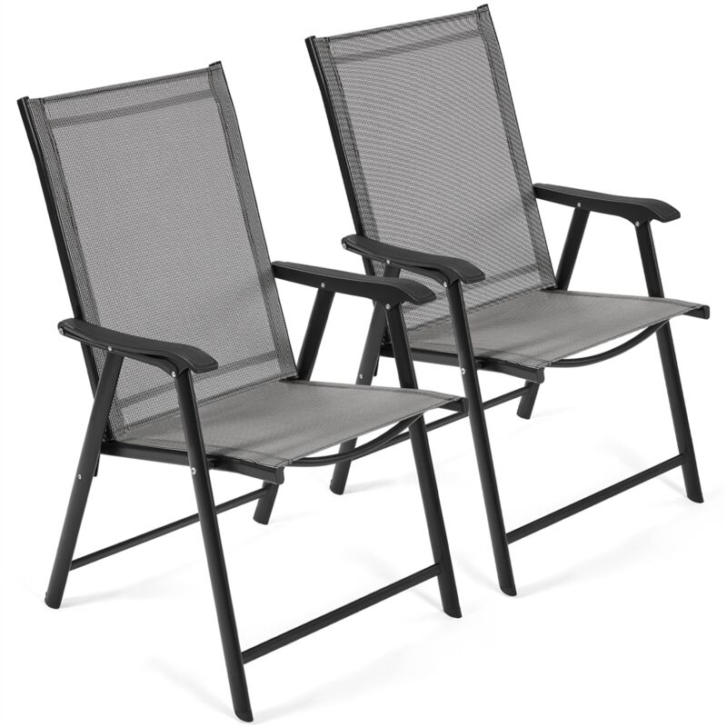 Lot de 2 Chaises de Jardin Pliantes avec Accoudoirs, Chaises d´extérieur en Toile pour Patio Porche Terrasse Piscine Gris - Yaheetech