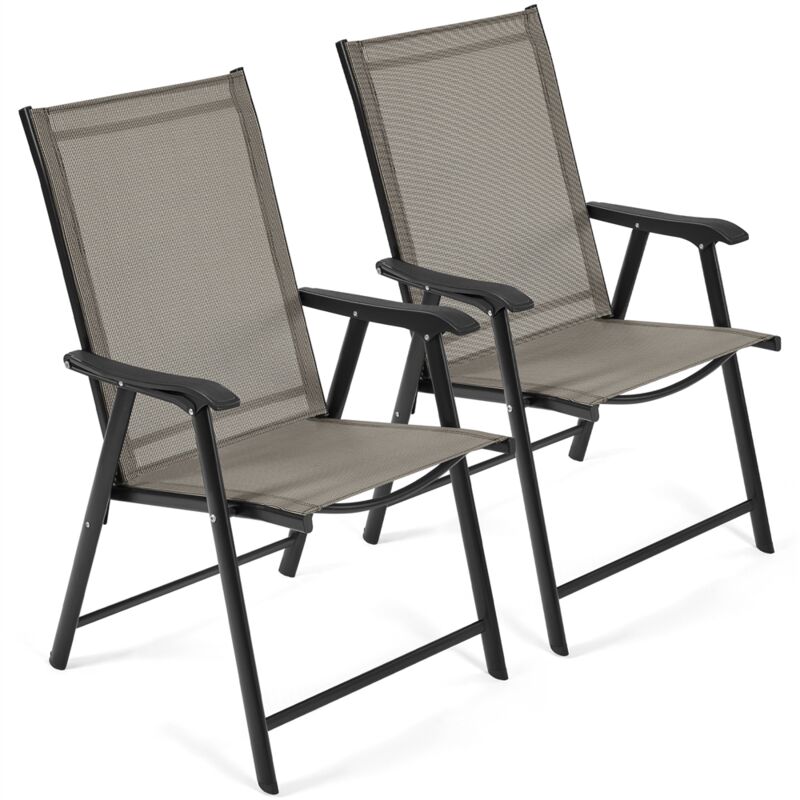 Lot de 2 Chaises de Jardin Pliantes avec Accoudoirs, Chaises d´extérieur en Toile pour Patio Porche Terrasse Piscine Marron - Yaheetech