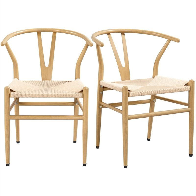 Yaheetech - Lot de 2 Chaises de Salle à Manger Vintage Chaises Tressée de Cuisine avec Coussin de Siège en Corde de Papier Chaises de Chambre Cadre