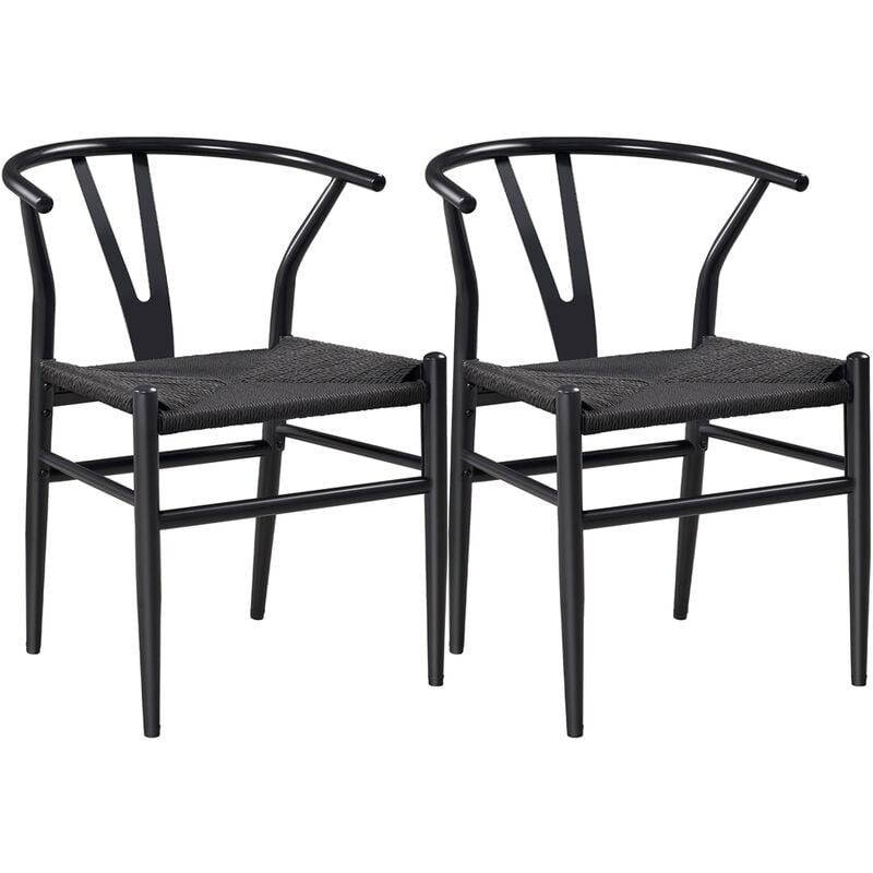 Yaheetech - Lot de 2 Chaises de Salle à Manger Vintage Chaises Tressées de Cuisine avec Coussin de Siège en Corde de Papier Chaise de Chambre Cadre