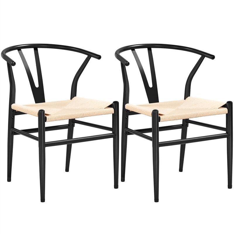 Yaheetech - Lot de 2 Chaises de Salle à Manger avec Assise Tressée Structure en Métal 54,5 x 57 x 73,5 cm pour Terrasse Cuisine Salon Noir