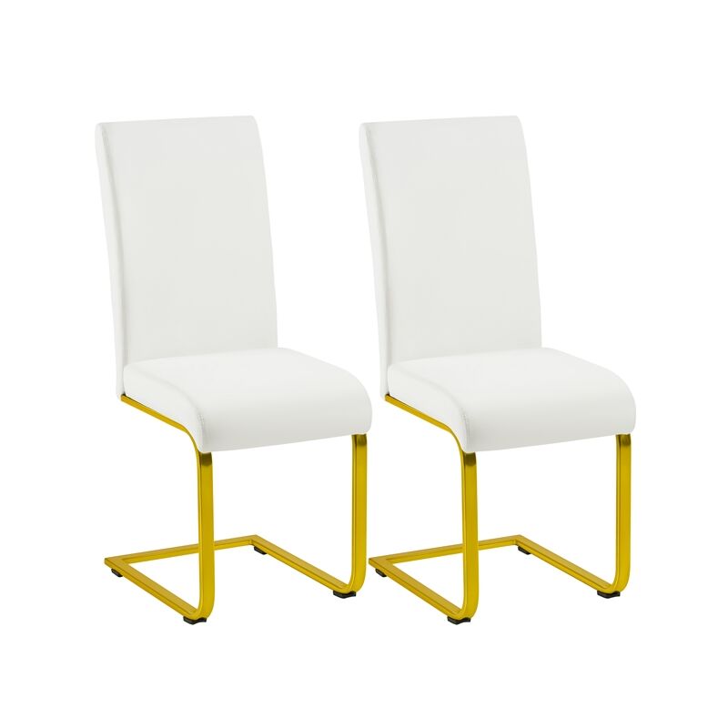 Yaheetech - Lot de 2 chaises de Salle à Manger Blanches à balançoire Modernes rembourrées en Simili Cuir et Pieds en métal doré pour Bureau, Salon,
