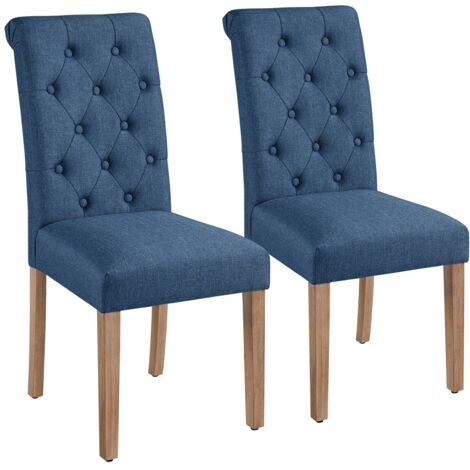 Yaheetech – Lot de 2 chaises de salle à manger en chêne et tissu – Confort optimal avec assise en mousse épaisse – Dimensions 45,5 x 62 x 98,5 cm – Couleur bleu