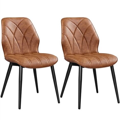 Yaheetech Lot de 2 Chaises de Salle à Manger en Similicuir Dossier Haut Design Pétales Chaises de Cuisine Rembourrées Pieds en Métal pour Salle à Manger Chambre à Coucher Bureau Brun Rustique
