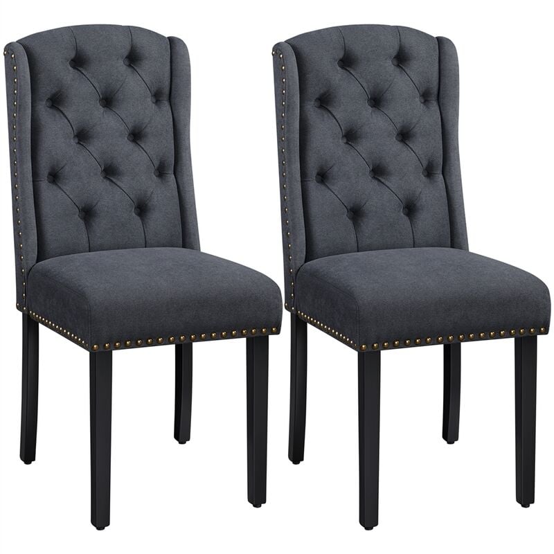 Yaheetech - Lot de 2 Chaises de Salle à Manger en Tissu Effet Lin Design Classique Boutonné Ensemble de Chaises de Cuisine Rembourrées avec Pieds en