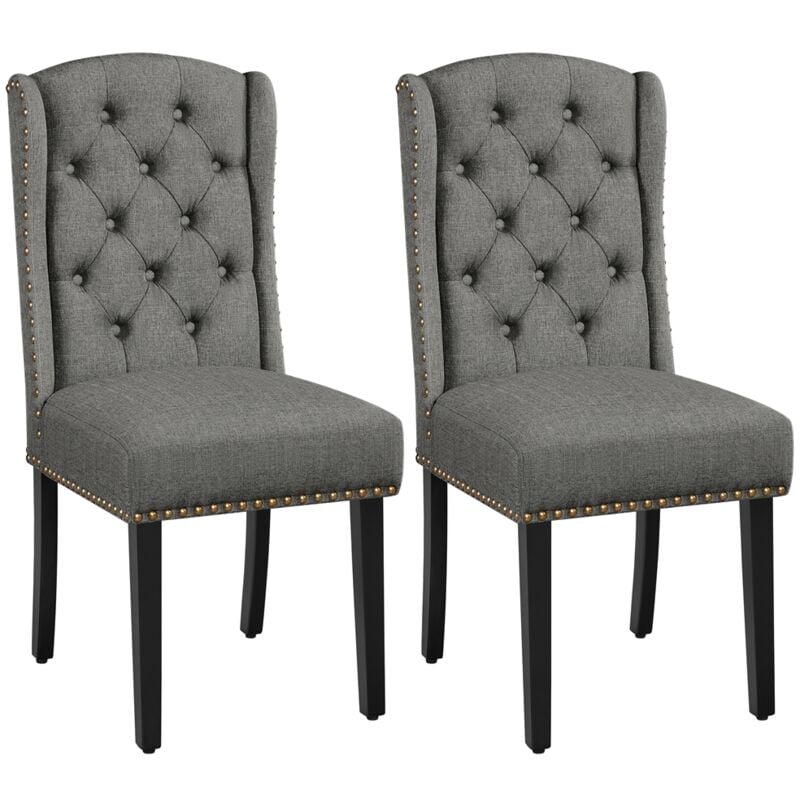 Yaheetech - Lot de 2 Chaises de Salle à Manger en Tissu Effet Lin Design Classique Boutonné Ensemble de Chaises de Cuisine Rembourrées avec Pieds en
