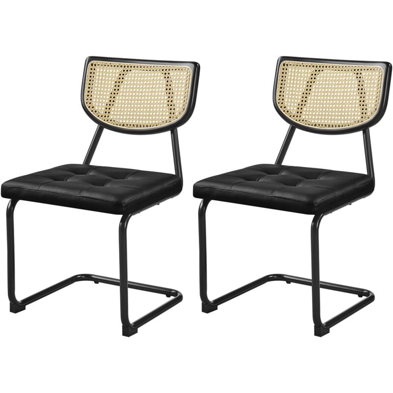 Yaheetech - Lot de 2 Chaises de Salle à Manger Modernes Mid-century Chaises de Cuisine avec Dossier en Rotin Tissé Assise Capitonnée Chaises
