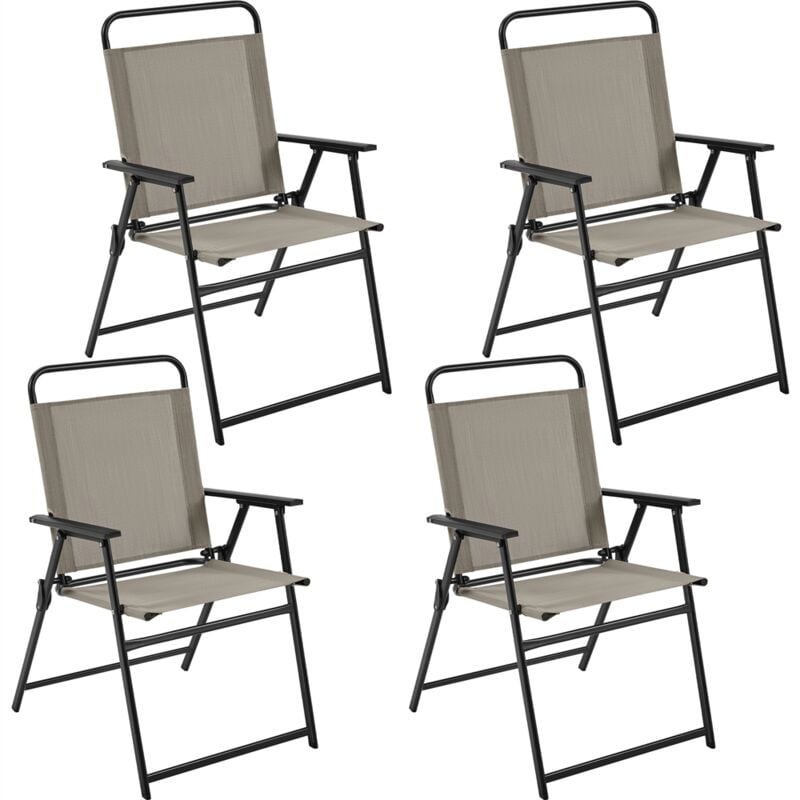 Lot de 4 Chaise de Jardin Extérieur Chaises Pliantes avec Dossier Haut et accoudoirs Chaises de terrasse Camping Portable Marron - Yaheetech