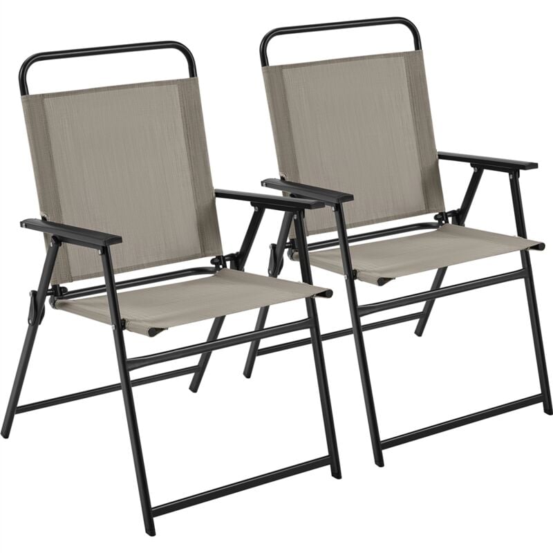 Lot de 2 Chaise de Jardin Extérieur Chaises Pliantes avec Dossier Haut et accoudoirs Chaises de terrasse Camping Portable Marron - Yaheetech