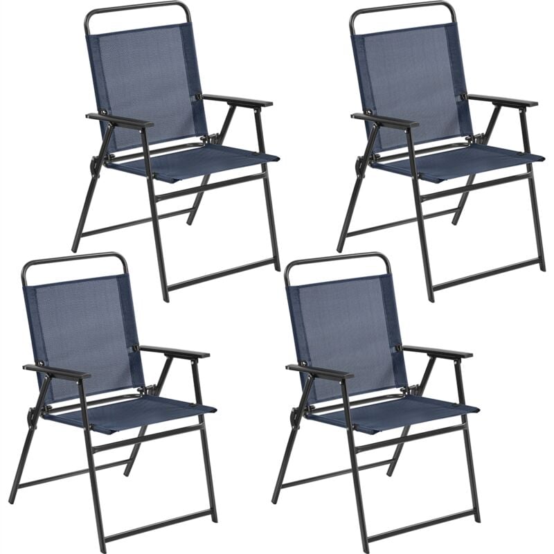 Lot de 4 Chaise de Jardin Extérieur Chaises Pliantes avec Dossier Haut et accoudoirs Chaises de terrasse Camping Portable Bleu Marine - Yaheetech