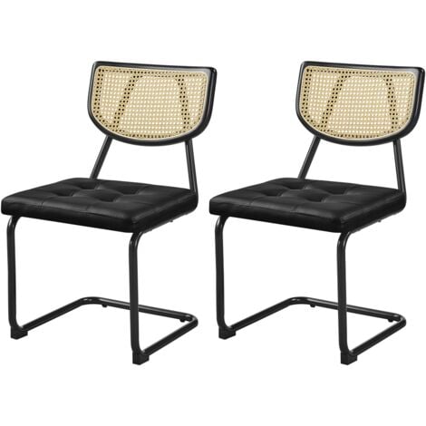 Yaheetech Chaise Cantilever Lot de 2 Chaises de Salle à Manger Tissu Bouclette Dossier en Rotin Tissé Chaises de Cuisine Assise Capitonnée Pied en Métal pour Cuisine Salon Brun Rustique