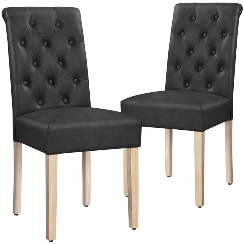 Yaheetech - Chaises de Salle à Manger Lot de 2 Haut Dossier en Similicuir Pieds en Bois Massif Chaises de Cuisine Assise Rembourrée Maison Chambre