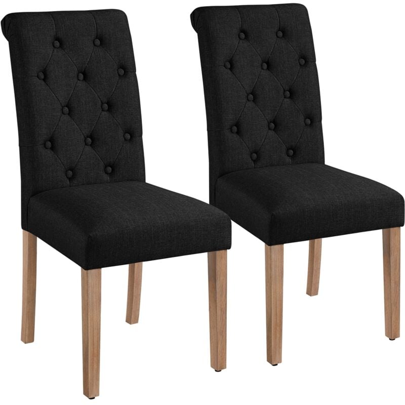 Yaheetech Lot de 2 Chaises de Salle à Manger avec Chêne Tissu Chaise de Salon Mobilier pour Bureau Cuisine Bar Réunion Hôtel 45,5 x 62 x 98,5cm Noir