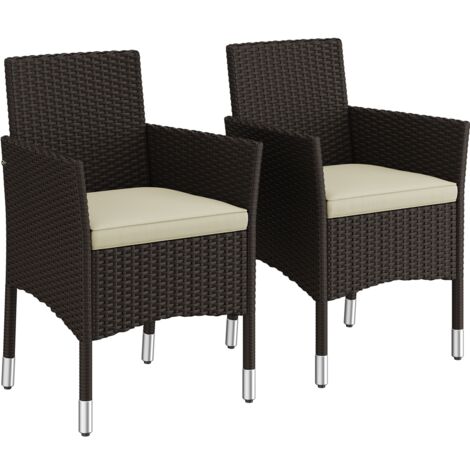 Yaheetech Lot de 2 Fauteuils de Jardin en Résine Tressé à la Main Ensemble de Fauteuils de Salon de Jardin Extérieur en Polyrotin avec Coussins pour Balcon Terrasse Marron/Beige