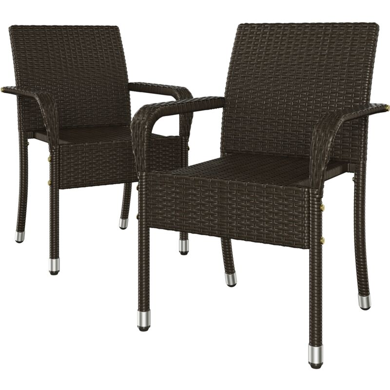 Yaheetech - Lot de 2 Fauteuils de Jardin en Rotin Synthétique Chaises Empilables d'Extérieur avec Accoudoirs Cadre en Métal Terrasse Véranda Balcon