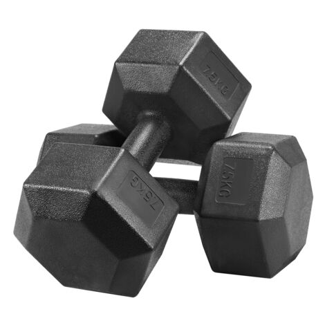 Yaheetech – Lot de 2 haltères courts 7,5 kg – En fonte et PVC noir – Poignée antidérapante – Forme hexagonale pour entraînement musculaire