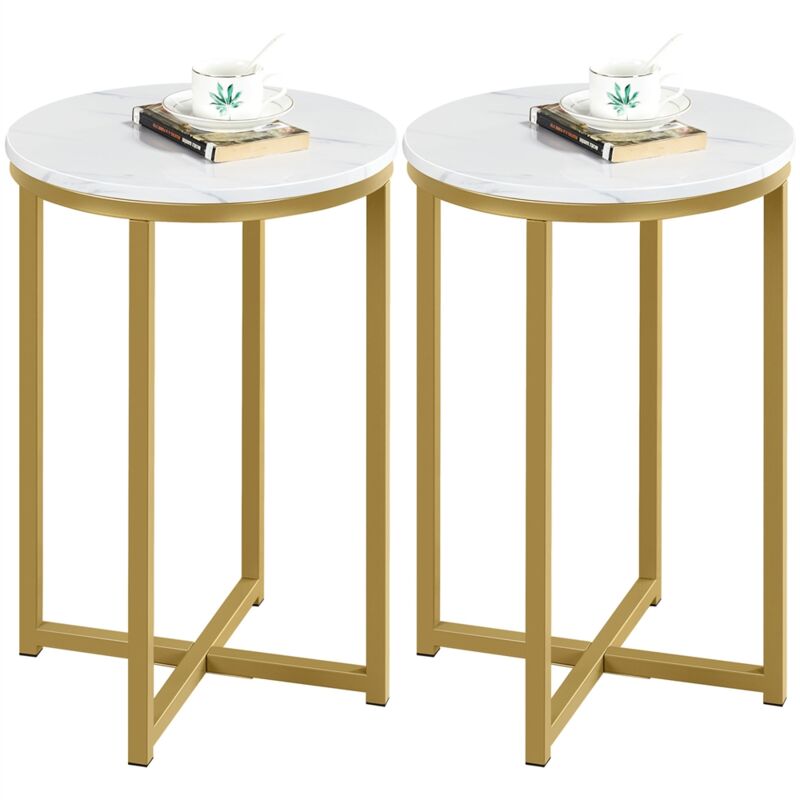 Yaheetech - Lot de 2 Tables d'appoint, Tables de Chevet, Bout de canapé, Tables Basse, Tables Consoles en Métal Doré Moderne pour Salon, Balcon,