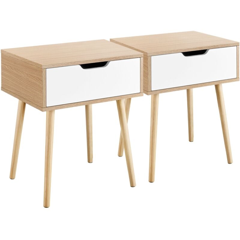 Yaheetech - Lot de 2 Tables de Chevet Scandinaves Tables de Nuit Tables d'Appoint avec Tiroir Table de Lit pour Salon Couloir Chambre Bureau Moderne