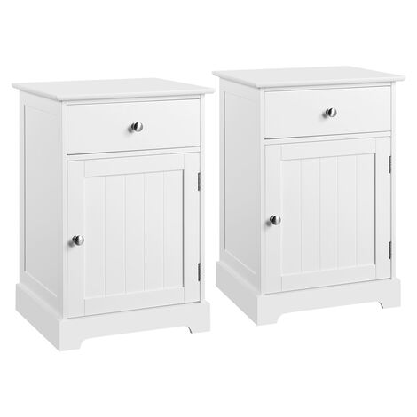 Yaheetech Lot de 2 Tables de Chevet avec Tiroir Table de Nuit Carrée avec Tablette Porte Battante Table d'appoint pour Canapé Salon Bureau Chambre 40 × 35 × 60 cm Blanc