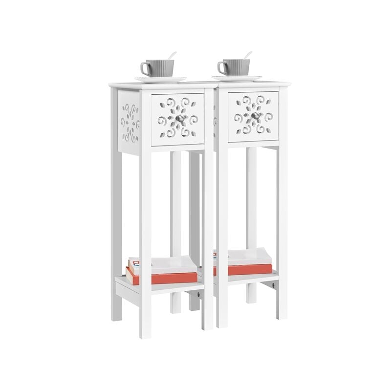 Lot de 2 Tables de Chevet Blanc, Table de Nuit Etroit, 25 × 25 × 73,5 cm, Table d'Appoint Chabre Salon Blanc Gain de Place Blanc - Yaheetech