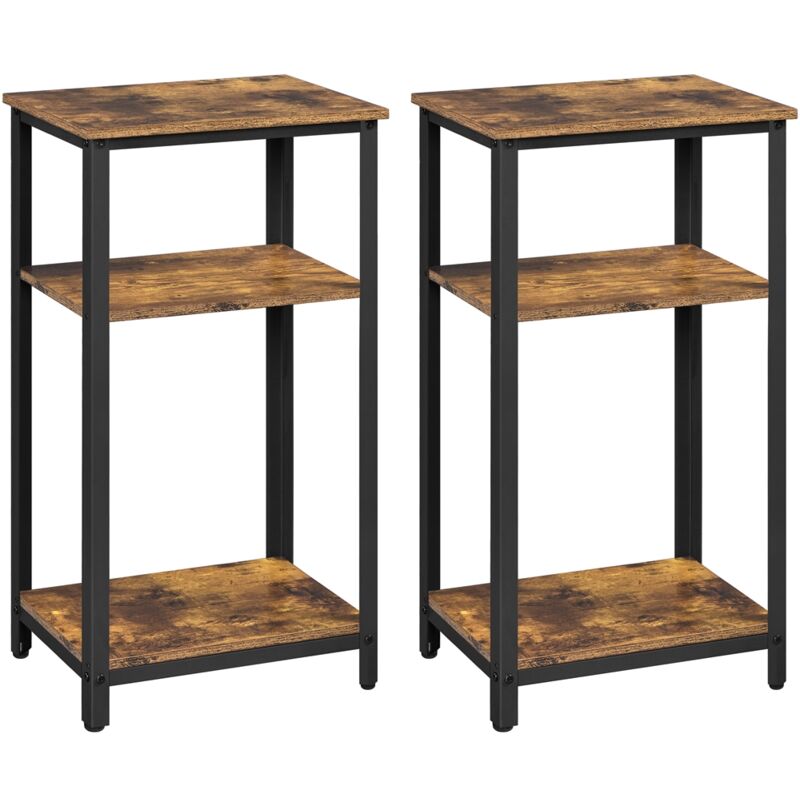 Yaheetech - Lot de 2 Tables de Chevet, Table d'appoint, Style Indusctriel avec 3 Étagères de Rangement Pied Réglable Plateaux en Bois Facile à