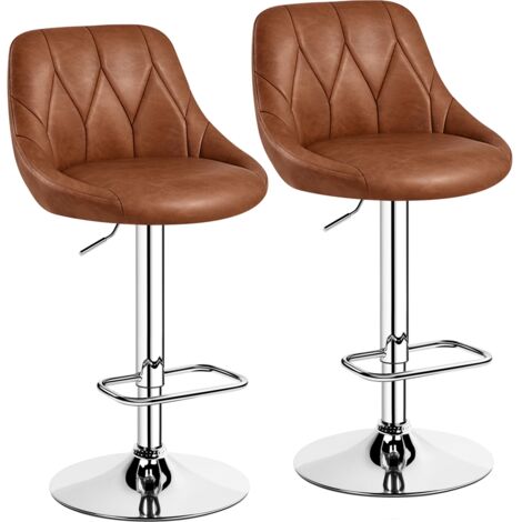 Yaheetech Lot de 2 Tabourets de Bar en Similicuir Hauteur Réglable de 86 cm à 107,5 cm Chaises de Bar Assise Pivotante Repose-Pied Carré Tabourets Hauts Cadre Métallique Galvanisé Brun Rétro