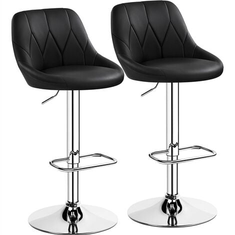 Yaheetech Lot de 2 Tabourets de Bar en Similicuir Hauteur Réglable de 86 cm à 107,5 cm Chaises de Bar Assise Pivotante Repose-pied Carré Tabourets Hauts Cadre Métallique Galvanisé Gris Clair