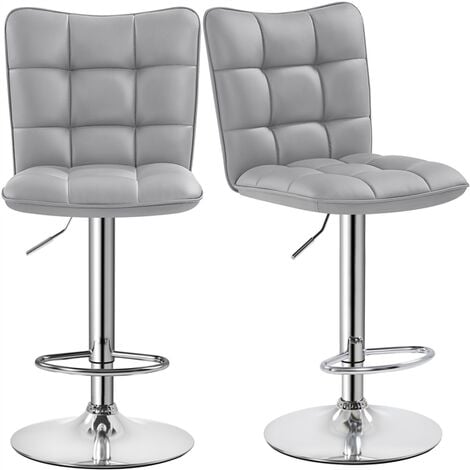 Yaheetech Lot de 2 Tabourets de Bar en Similicuir Réglables en Hauteur Chaises de Bar Assise Pivotante à 360° Tabourets de Cuisine pour Bar Cuisine Comptoir 50 × 43,5 × 92,5 cm Gris Clair