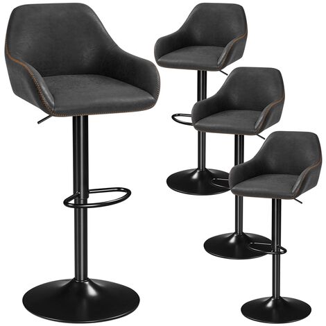 Yaheetech – Lot de 2 tabourets de bar réglables en hauteur – Rotation 360° – Revêtement similicuir noir – Repose-pieds – Pour cuisine et salon