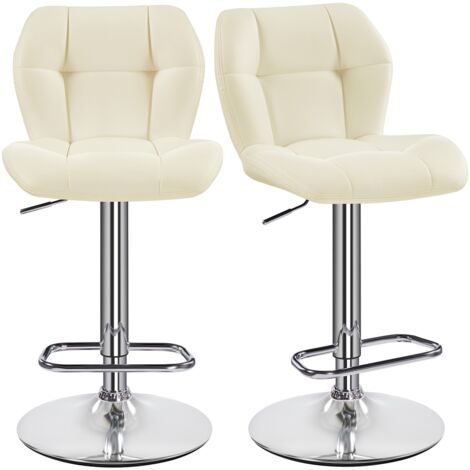 Yaheetech – Lot de 2 tabourets de bar réglables en hauteur – Similicuir beige et métal – Hauteur d'assise 62,5-84,5 cm – Capacité 136 kg