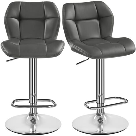 Yaheetech – Lot de 2 tabourets de bar réglables en hauteur – Similicuir et métal – Hauteur d'assise 62,5-84,5 cm – Capacité 136 kg – Gris
