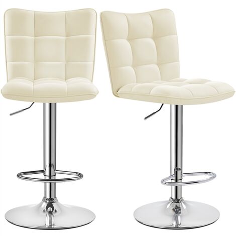 Yaheetech – Lot de 2 tabourets de bar similicuir réglables en hauteur – Assise pivotante 360° – Hauteur 62,5-83 cm – Base métallique stable – Beige