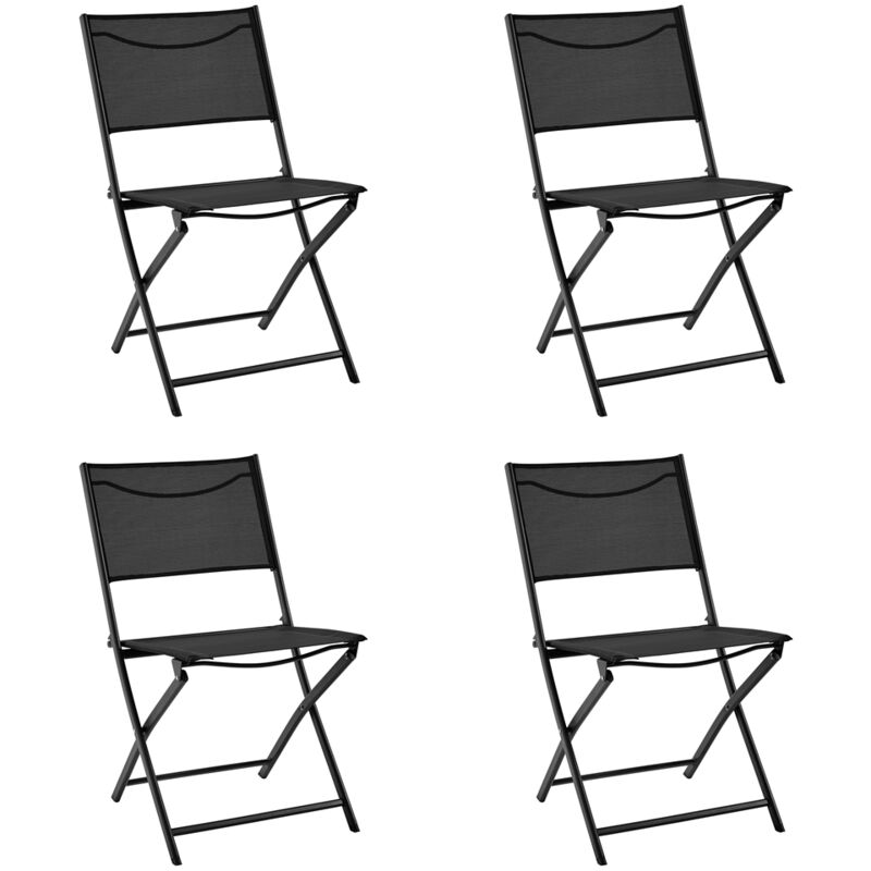 Lot de 4 Chaises de Jardin Pliantes, Chaise Camping Pliante Chaise Relax d'extérieur pour Patio Porche Terrasse Piscine Noir - Yaheetech