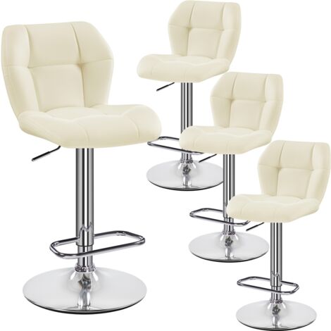 Yaheetech – Lot de 4 tabourets de bar réglables en hauteur – Similicuir beige et métal – Hauteur d'assise 62,5-84,5 cm – Capacité 136 kg
