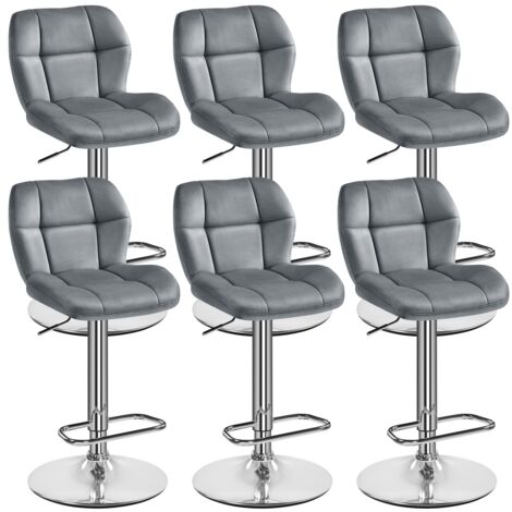 Yaheetech Lot de 6 Tabourets de Bar Réglables en Hauteur Modernes Chaises de Bar en Velours Tabouret Haut Pivotant à 360° Charge 136 kg 44 × 50,5 × 89-111 cm Gris Foncé