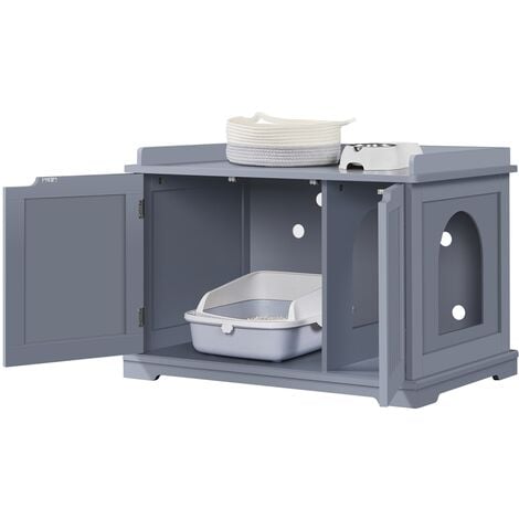 Yaheetech Maison de Toilette pour Chat, Meuble Cache Litière pour Chat, 2 Portes, 1 Cloison Amovible, 7 Trous d’Aération, Table d'Appoint Chat Blanc