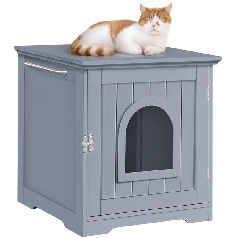 Maison de Toilette pour Chat, Meuble/Niche pour Chat en Bois, 1 Poignée Latérale, 7 Trous d'Aération, 48,5 x 51 x 51,5 cm Gris - Yaheetech
