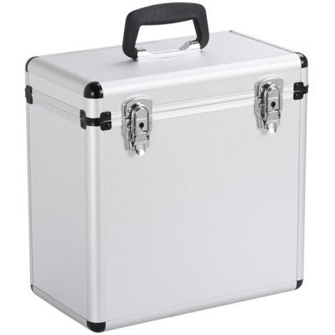 Yaheetech – Mallette de rangement pour disques vinyles 33 tours – Capacité 50 albums – Dimensions 35x20x36 cm – Coque anti-rayures argent